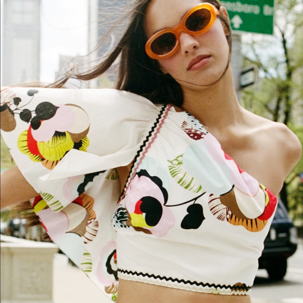 Zara PRINT ASYMMETRICAL ONE SHOULDER CROP TOP NEW